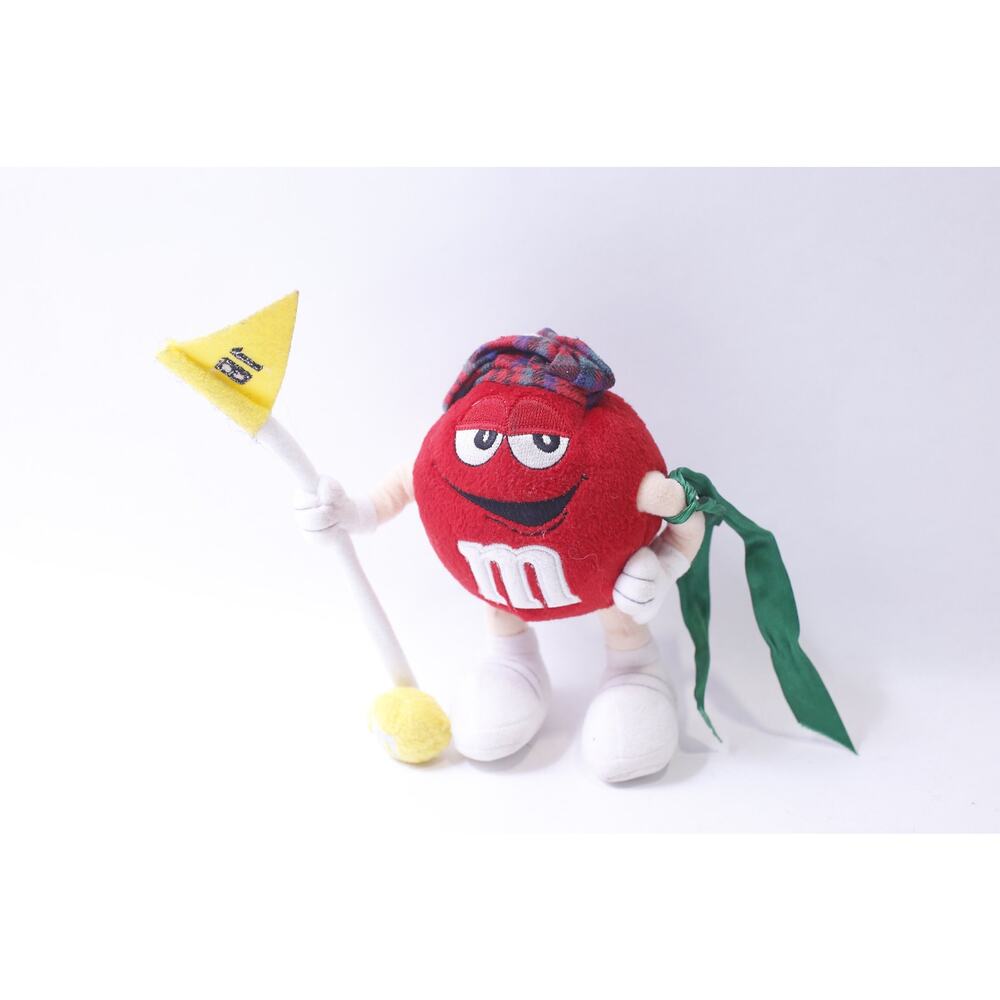 M&M's Golfer Plush, Red Nut holding a Pin Flag, 18th Hole, Funny, Soft Toy, Gift